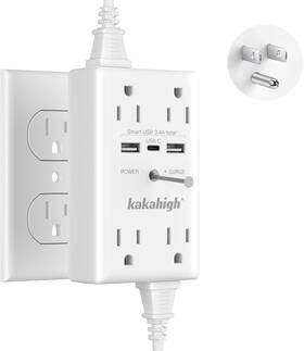 Kus-779-w Kakahigh Wall Outlet Extender With Screw 8 Way Outlets 1680j Surge Protected Multi