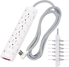 Mml-jihgoy1601 Kf Outlet 12 Power Strip Grounded Flat Plug Extension Cord White 6.0 Ft 14awg He