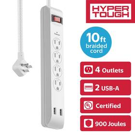 Kingtec Vietnam 313021589554 Hyper Tough Surge Protector Power Strip With Usb 4 Outlets 10 Ft Braided Exten