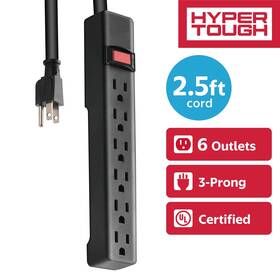 Kingtec Vietnam 445015687632 Hyper Tough 6-outlet Indoor Power Strip 2.5 Ft Extension Cord Ul/etl Certified