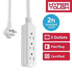Kingtec Vietnam 445028025025 Hyper Tough Indoor 3-outlet 2ft 13a 125v White Braided Cable Flat Plug