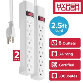 674042737 Kingtec Vietnam Hyper Tough Surge Protector Power Strip 6 Outlets 2.5 Ft Extension Cord Groun
