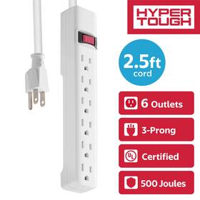 Kingtec Vietnam 705353306099 Hyper Tough Surge Protector Power Strip 6 Outlets 2.5 Ft Extension Cord 3 Pro