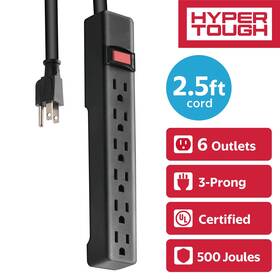 Kingtec Vietnam 744110465327 Hyper Tough Surge Protector Power Strip 6 Outlets 2.5 Ft Extension Cord 3 Pro