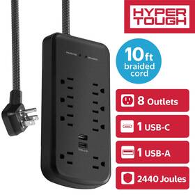 2440 Kingtec Vietnam 744759133366 Hyper Tough 8-outlet 2-usb 1a 1c Indoor Surge Protector J With 10ft Braided