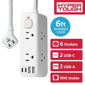 Wm-20624-6-60ww Kingtec Vietnam Hyper Tough Usb Power Strip 6ft Extension Cord 6 Outlet Usb-a Usb-c 900j Su
