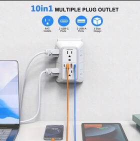Kl997766406 Kl 1pk Multi Plug Outlet Wall Adapter 6 Extender With 4 Usb Port 1050j