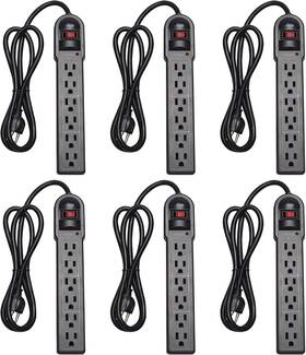 160102 Kmc 6-outlet Surge Protector Power Strip 6 Pack Black