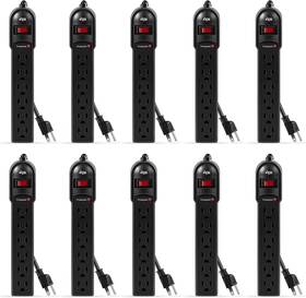 Kmc 705353938320 6-outlet Surge Protector Power Strip 10-pack 735 Joules Overload Protectio