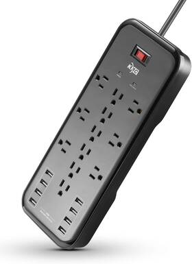 Kt-01202 Kmc 12-outlet Surge Protector Power Strip With 8 Usb Charging Ports Green