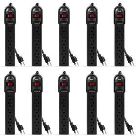 Kt-1606 Kmc 6-outlet Surge Protector Power Strip 10-pack 735 Joules Overload Protec