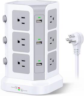1500j Koosla 445037040019 Power Strip Tower By 15a Surge Protector - 12 Ac Multiple Outlet