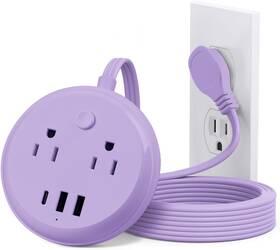 Ps123u-pl Koosla Flat Plug Power Strip With Usb C Ports Travel 5 Ft Lilac Purple