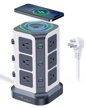 Sp1123uw-us Koosla Power Strip Tower 15w Wireless Charger Surge Protector - 12 Ac Multiple Ou