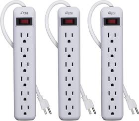10620-1403wc Kt-kmc 6-outlet Power Strip 3-pack Overload Protection 3-foot Cord White