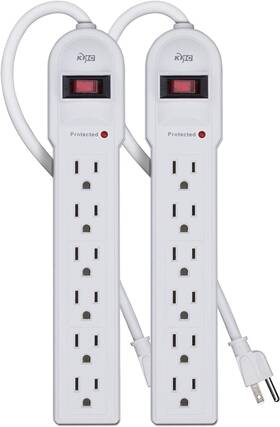 16102 Kt-kmc 6-outlet Surge Protector Power Strip 2-pack Overload Protection 4-foot Cor
