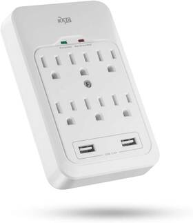 30621wa Kt-kmc 6-outlet Surge Tap 2 Usb Ports 3.4a 980 Joules Protector White