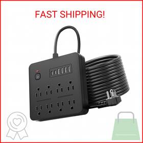 Kukzau Hi-axq5-9tjk 6 Ft Flat Plug Surge Protector Power Strip 8 Multiple Ac Outlets With Usb Port