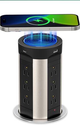 44097811710264 Kungfuking Automatic Pop Up Outlet For Countertop With 15w Wireless Charger 75w Black
