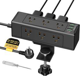 Kungfuking 705353298318 Desk Clamp Power Strip With Usb C Surge Protector 9 Ac Pl