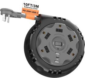 Kungfuking 711181826678 Retractable Power Strip Extension Cord Reel With Usb C Pd 20w Etl Listed Flat P