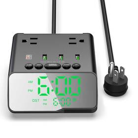 Dzz01 Kungfuking Electronic Alarm Clock With Usb Charger Power Strip 6ft Cord Clo