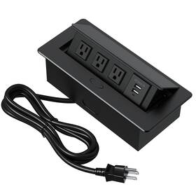 Kyhshj 735530719756 Connection Box Desktop Pop Up Outlet With 2 Usb Ports And 3 Outlets Black