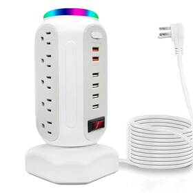 Lagivine 784117345420 Power Strip Tower 15 Outlets 6 Usb Ports Surge Protector With Colorful Led Light