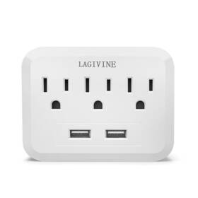 Lagivine 784117346328 Usb Wall Charger Surge Protector 3 Outlet Extender With 2 Ports A