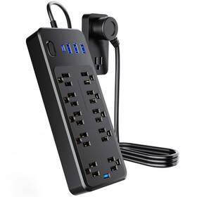 Larmtek 614172576357 Lt-ps-black1p 10 Outlets Power Strip 4ft Cord Black