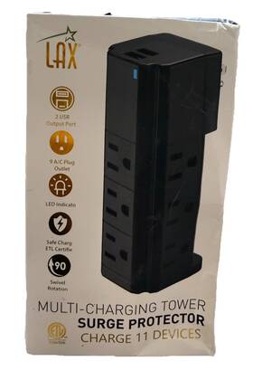 Lax 817551029967 -multi-charging Tower Surge Protector - Charge 11 Devices