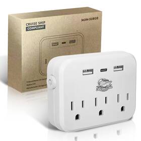 Lazy Day At Sea 860013908331 Cruise Ship Compliant Non-surge Power Strip 6-in-1 Outlet Extender White