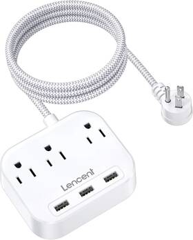 Lencent 691160898950 Power Strip With Usb 3 Outlet Charging Ports 17w/ 3.4a Flat Plug