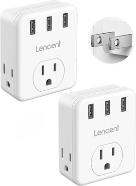 Lencent 744759295071 3-prong To 2-prong Adapter 2-pack Outlet Extender With 3 Usb Ports