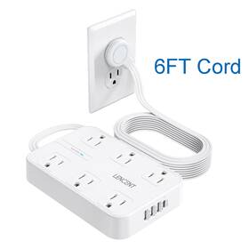 Sk016usus Lencent 6ft Ultra-thin Extension Cord Surge Protector Power Strip Flat Plug 4usb
