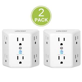 Ww05-b6c Lencent 2 Pack 6 Outlet Extender Surge Protector 3 Side Widely Spaced Outlets