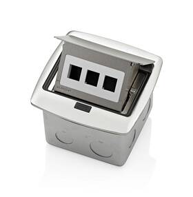 Pfqp3-bn Leviton 078477938898 Pop-up Floor Box With 3-port Quickport Insert Brushed Nickel