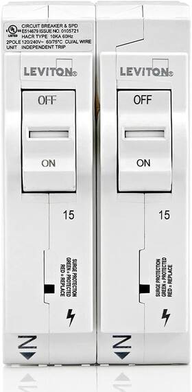 Lspd2-t Leviton Lspd1 Surge Protective Device With Two 15a 1-pole Plug-on Standard Branc