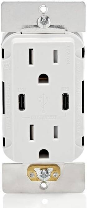 T5636-w Leviton 60w 6a Usb Dual Type-c/c Power Delivery In-wall Charger With 1