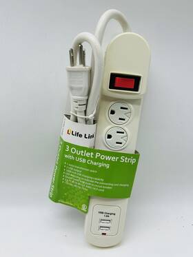 Lifelink 827214003456 3 Outlet Power Strip With 2 Usb Charging Outputs Indoor Use New