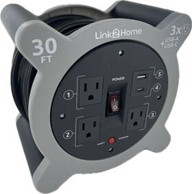 1806265 Link2home Heavy Duty 30ft Extension Cord With 3 Power Outlets Usb-a And Usb-c