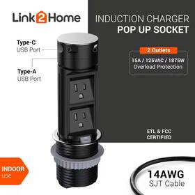 Link2home 313054895806 Space Saver Pop Up-outlet 2 Power Outlets Usb Ports A/c 2.4 Amp Splash Resi