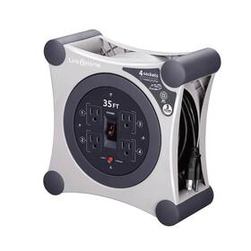 Em-el-350g Link2home Extension Cord Storage Reel 35 Ft. 14/3 With 4 Outlets Surge Protector