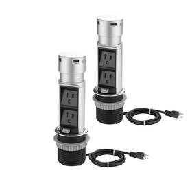 Em-pu-200e-2x-fba Link2home 2 Pack Space Saver Pop Up Outlet Station With Usb Power Outlets 15a