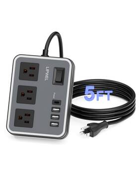 Lipwel 060916571563 3 Outlet Power Strip With Usb Charging Ports And 1 Usb-c Port 1200w Extens