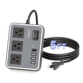 Lipwel 060916571570 3-in-1 Outlet Surge Protector Power Strip With 4 Usb Charging Ports 5 Feet Lo