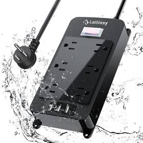 Loitinsy 720153414232 Outdoor Power Strip Weatherproof 6 Outlets Waterproof Surge Protector With 3 Usb
