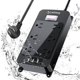 Ex-106u-05 Loitinsy Outdoor Power Strip Weatherproof 6 Outlets Waterproof Surge Protector With 3 Us