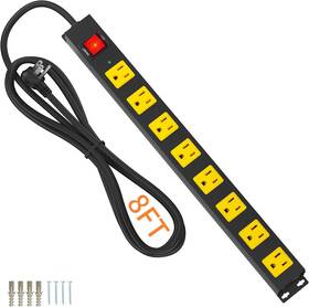 2100j Ltd. 313017480421 8 Outlet Power Strip Surge Protector 8ft Heavy Duty Extension Cord Wide S
