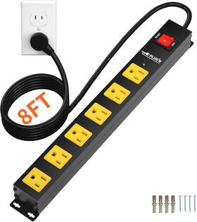 2700j Ltd. 445001733763 Power Strip Surge Protector 6 Outlet With 8ft Cord Flat Plug Wall Moun